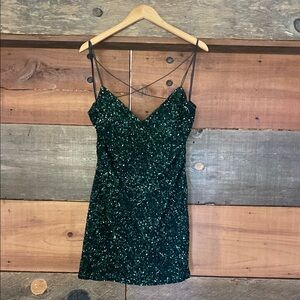 Sequin green mini dress